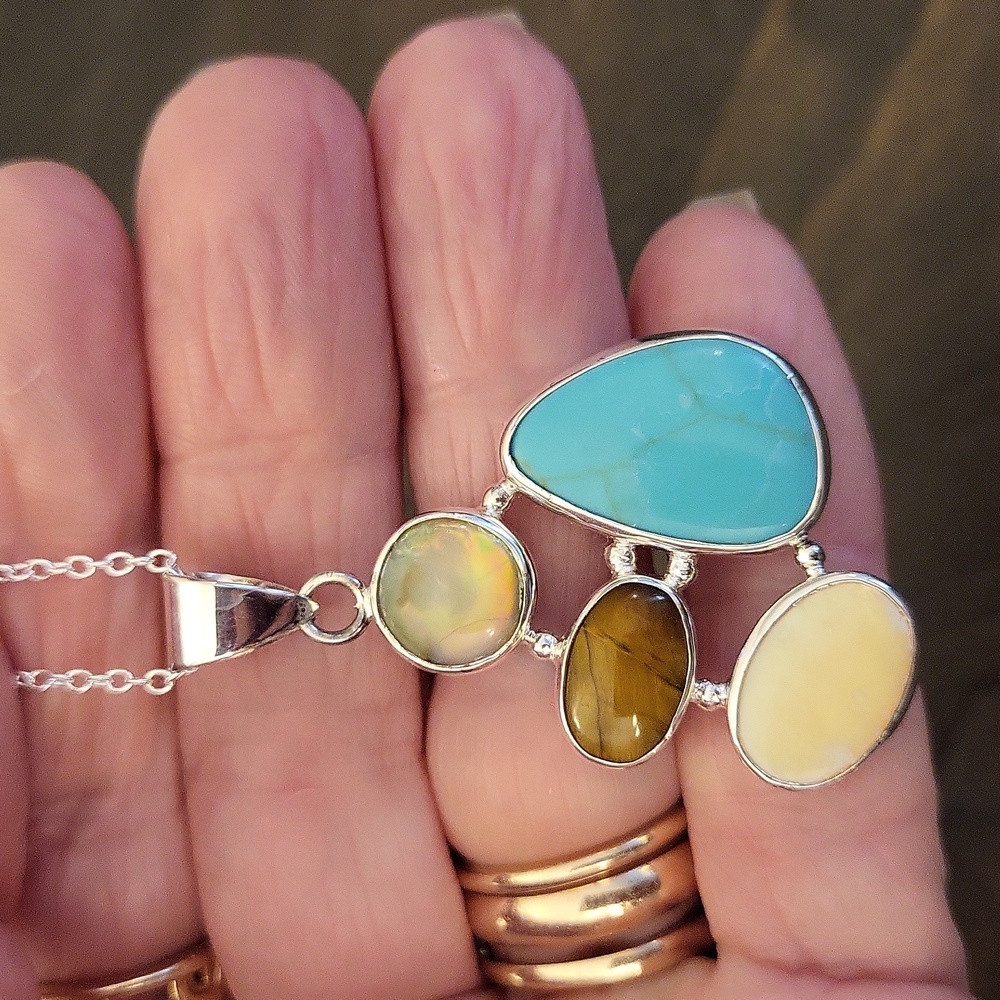 Sterling Silver Multistone Pendant Necklace